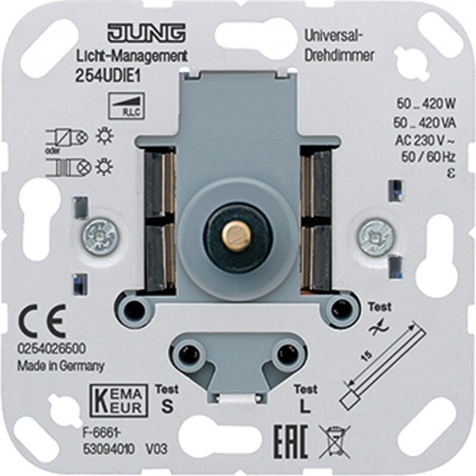 Механизм поворотно-нажимного светорегулятора-переключателя JUNG 420 Вт ступенчатая регулировка 254UDIE1