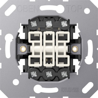 Механизм трёхклавишного переключателя JUNG 10АХ/250В с винтовыми зажимами Механизм трёхклавишного переключателя JUNG 10АХ/250В с винтовыми зажимами