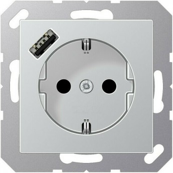 Розетка JUNG A 500 2К+З 16А 250В с USB Typ A (алюминий) Розетка JUNG A 500 2К+З 16А 250В с USB Typ A (алюминий)