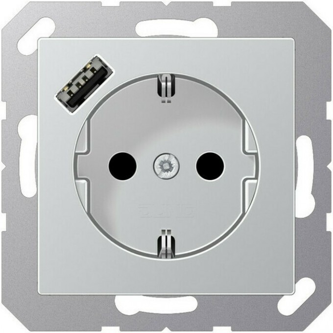 Розетка JUNG A 500 2К+З 16А 250В с USB Typ A (алюминий) A1520-18AAL