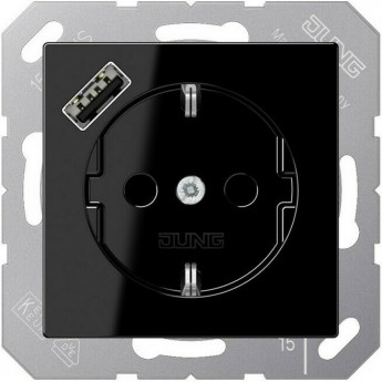 Розетка JUNG A 500 2К+З 16А 250В с USB Typ A (черный)