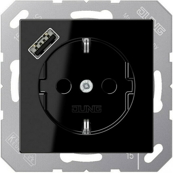 Розетка JUNG A 500 2К+З 16А 250В с USB Typ A (черный) A1520-18ASW