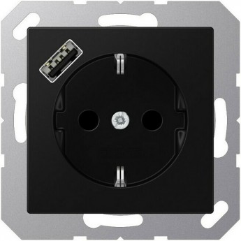 Розетка JUNG A 500 2К+З 16А 250В с USB Typ A (черный матовый)