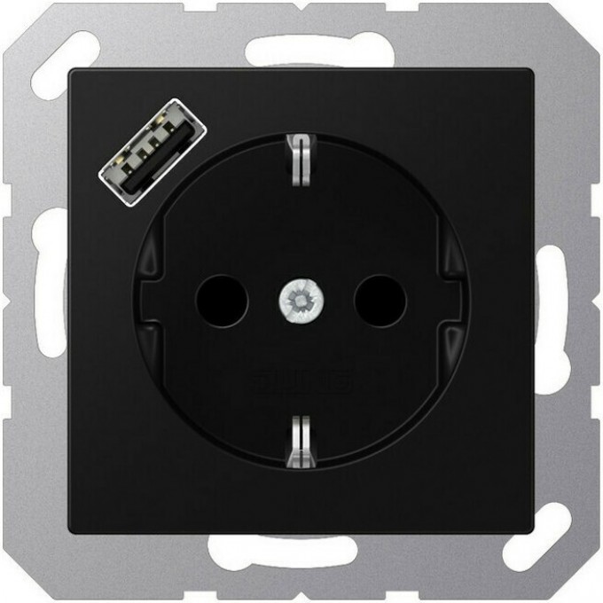 Розетка JUNG A 500 2К+З 16А 250В с USB Typ A (черный матовый) A1520-18ASWM