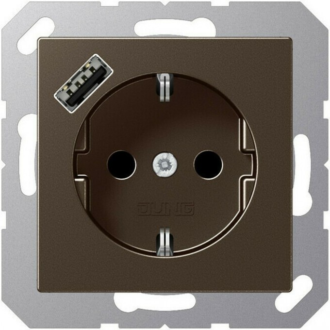 Розетка JUNG A 500 2К+З 16А 250В с USB Typ A (мокко) A1520-18AMO