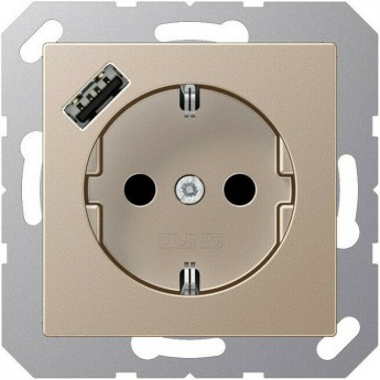 Розетка JUNG A 500 2К+З 16А 250В с USB Typ A (шампань)
