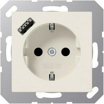 Розетка JUNG A 500 2К+З 16А 250В с USB Typ A (слоновая кость)
