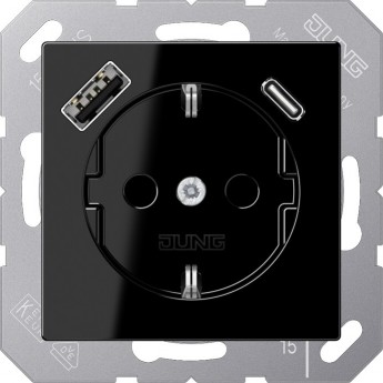 Розетка JUNG A 500 2К+З 16А 250В с USB Typ AC (черный)