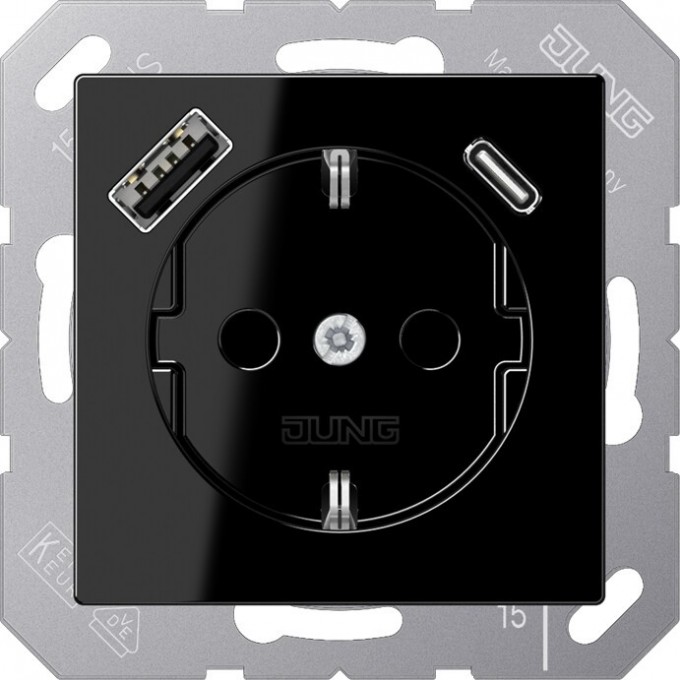 Розетка JUNG A 500 2К+З 16А 250В с USB Typ AC (черный) A1520-15CASW