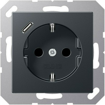 Розетка JUNG A 500 2К+З 16А 250В с USB Typ С (антрацит матовый)