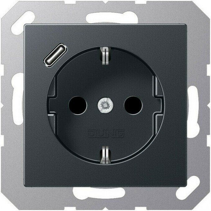 Розетка JUNG A 500 2К+З 16А 250В с USB Typ С (антрацит матовый) A1520-18CANM