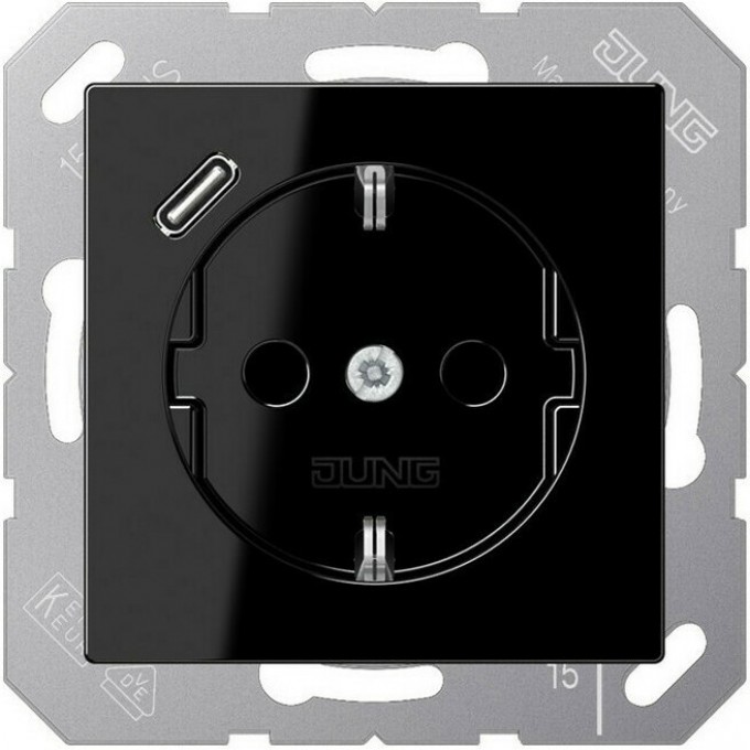 Розетка JUNG A 500 2К+З 16А 250В с USB Typ С (черный) A1520-18CSW