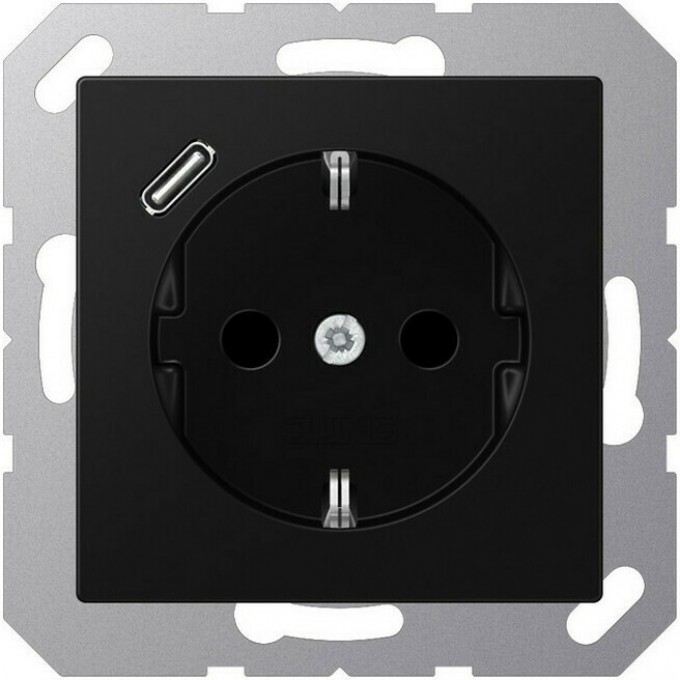 Розетка JUNG A 500 2К+З 16А 250В с USB Typ С (черный матовый) A1520-18CSWM