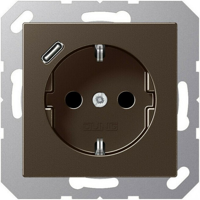 Розетка JUNG A 500 2К+З 16А 250В с USB Typ С (мокко) A1520-18CMO