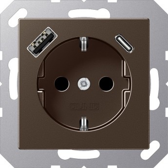 Розетка JUNG A CREATION 2К+З 16А 250В с USB Typ AC (мокко) Розетка JUNG A CREATION 2К+З 16А 250В с USB Typ AC (мокко)