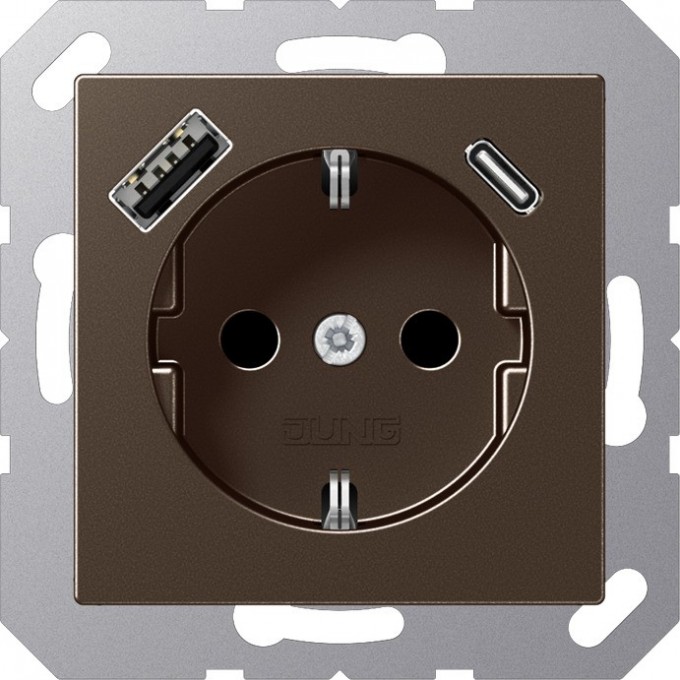 Розетка JUNG A CREATION 2К+З 16А 250В с USB Typ AC (мокко) A1520-15CAMO