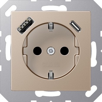 Розетка JUNG A CREATION 2К+З 16А 250В с USB Typ AC (шампань)