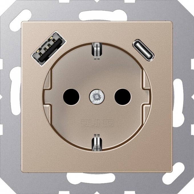 Розетка JUNG A CREATION 2К+З 16А 250В с USB Typ AC (шампань) A1520-15CACH