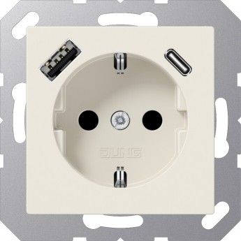 Розетка JUNG A CREATION 2К+З 16А 250В с USB Typ AC (слоновая кость)