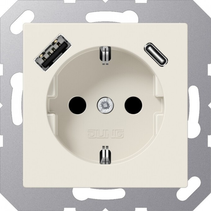Розетка JUNG A CREATION 2К+З 16А 250В с USB Typ AC (слоновая кость) A1520-15CA
