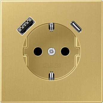 Розетка JUNG LS 990 2К+З 16А 250В с USB Typ AC (латунь) Розетка JUNG LS 990 2К+З 16А 250В с USB Typ AC (латунь)