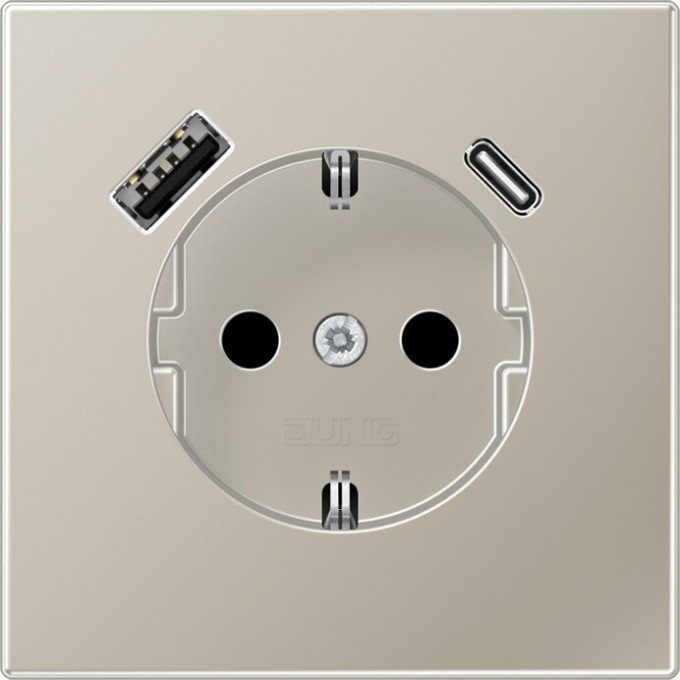 Розетка JUNG LS 990 2К+З 16А 250В с USB Typ AC (нержавеющая сталь) ES1520-15CA-L