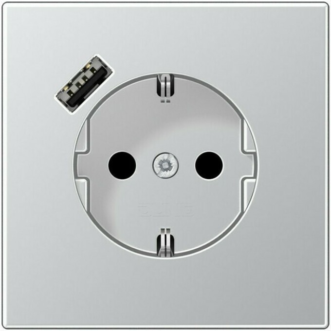 Розетка JUNG LS METAL 2К+З 16А 250В с USB Typ A (алюминий) AL1520-18A-L