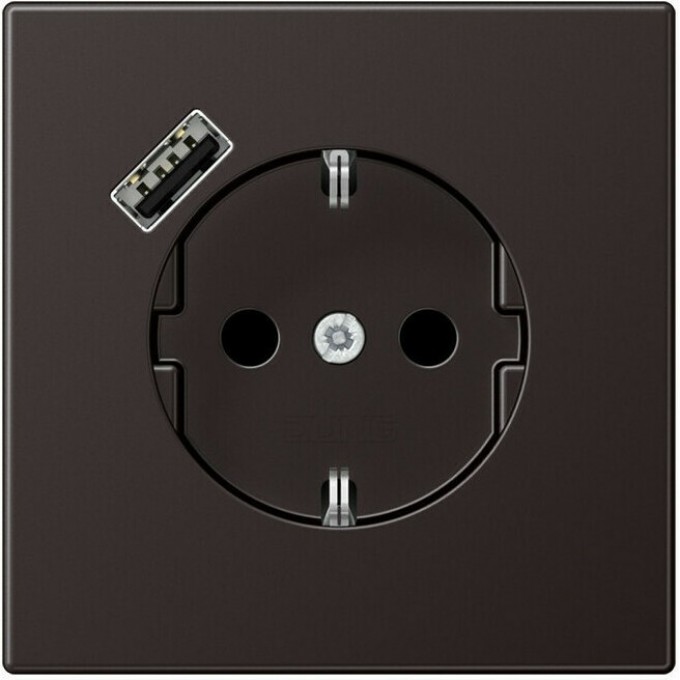 Розетка JUNG LS METAL 2К+З 16А 250В с USB Typ A (алюминий темный) AL1520-18AD-L