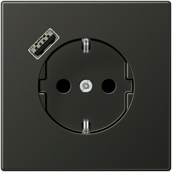 Розетка JUNG LS METAL 2К+З 16А 250В с USB Typ A (антрацит) AL1520-18AAN-L