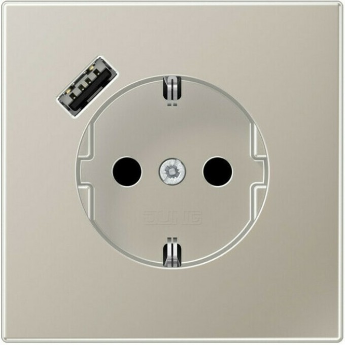 Розетка JUNG LS METAL 2К+З 16А 250В с USB Typ A (нержавеющая сталь) ES1520-18A-L