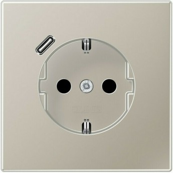 Розетка JUNG LS METAL 2К+З 16А 250В с USB Typ C (нержавеющая сталь)