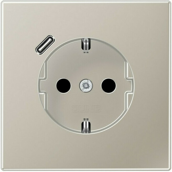 Розетка JUNG LS METAL 2К+З 16А 250В с USB Typ C (нержавеющая сталь) ES1520-18C-L