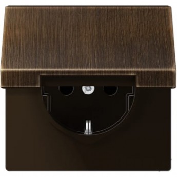 Розетка с крышкой JUNG LS METAL 2К+З 16А 250В с полем для надписи (античная латунь)