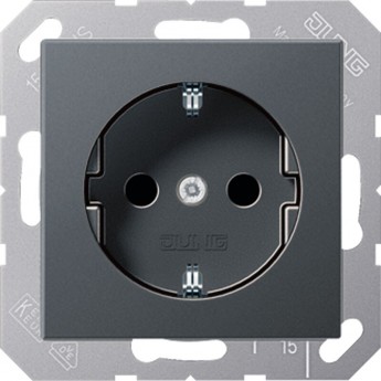Розетка с заземлением JUNG А 500 со шторками (матовый антрацит)