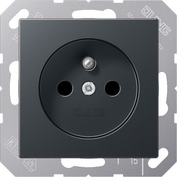 Розетка со шторками JUNG А 500 2К+З 16 А 250В с заземлением (матовый антрацит)