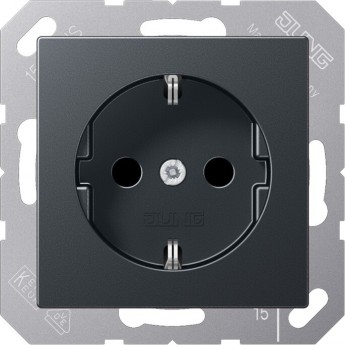 Розетка со шторками JUNG А 500 с заземлением (матовый антрацит)