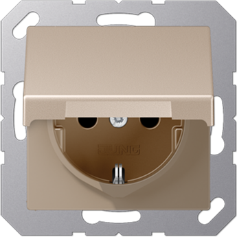 Штепсельная розетка JUNG SCHUKO A500 16А /250В с защитными шторками с подпружиненной откидной крышкой, пружинные зажимы термопласт шампань